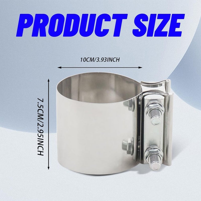 PACLVIO Exhaust Clamp, Exhaust Pipe Clamp, 4.0'' Butt Joint Stainless Steel Clamp Band, Universal Car Accessories Widening Clamp Butt Joint Exhaust Clamp Replacement for Exhaust Pipe (4 Inch) - Image 2